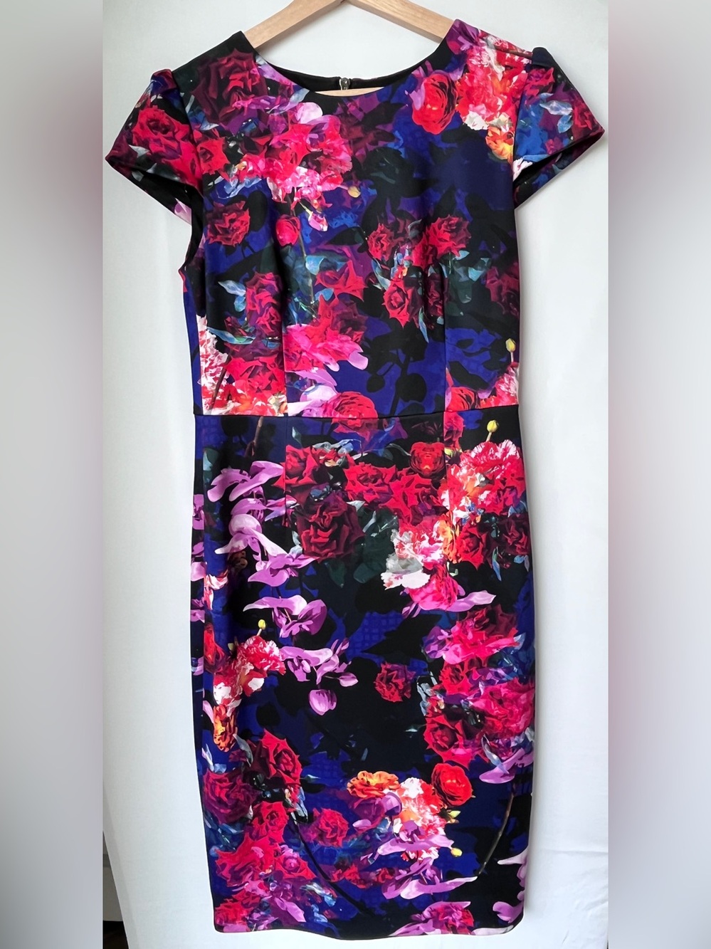 Betsey Johnson Floral Midi Dress in Fuchsia, Navy and Purple